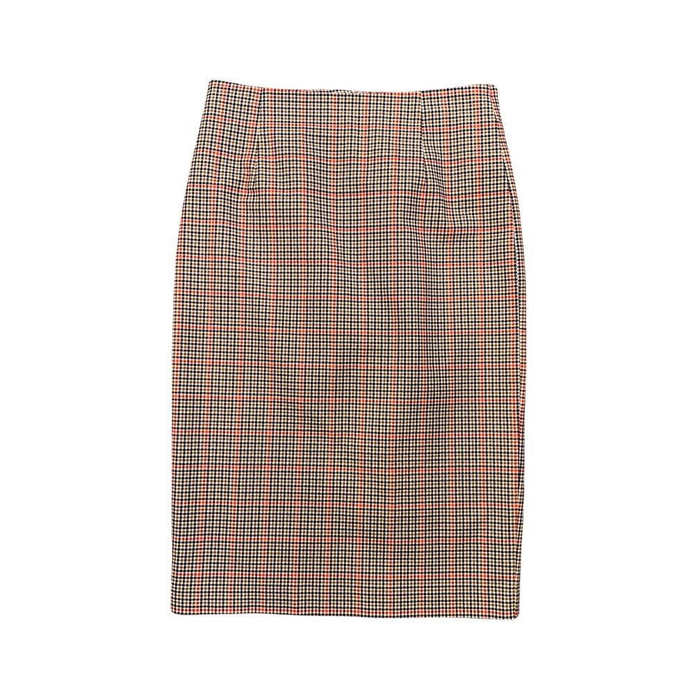 Boden Skirt Womens 4 Tan Prussian Plaid Cotton Blend Pencil Lined Slit Back